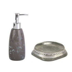 Sabunluk İkili Banyo Seti Taşlı Gümüş - TepeHome (1)
