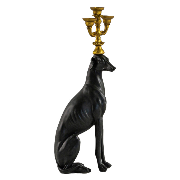 Şamdanlı Köpek Siyah Dekoratif Obje - 3