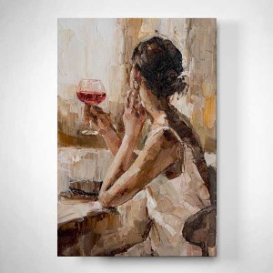 Şarap-Kadın Dokulu Cam Tablo - Özel Seri - 2