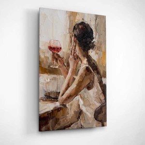 Şarap-Kadın Dokulu Cam Tablo - Özel Seri - 3