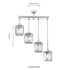 AV-65230-4Y-BSY Siyah Modern Avize 64x15 - 2