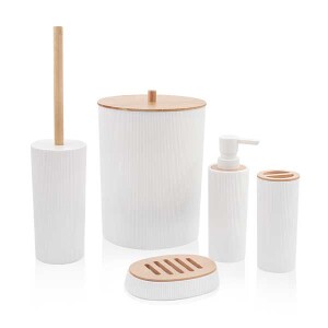 Stripe Bambu Kapaklı Banyo Seti 5Prç Byz - TepeHome