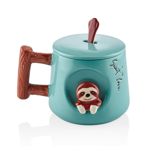 Tembel Hayvan Kapaklı Kaşıklı Kupa 370ml - TepeHome