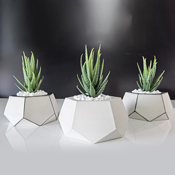 Üçlü Yapay Çiçekli Dekoratif Beton Saksı - 2