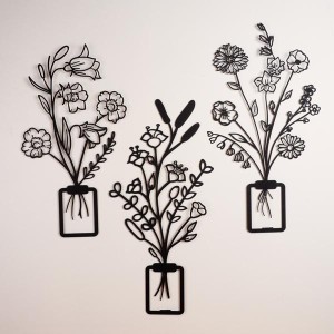 Vazo.Çiçekler 3 Boyutlu Metal Tablo 3lü - TepeHome