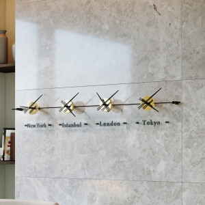 Worldclock4 Gold Siyah Duvar Saati - TepeHome