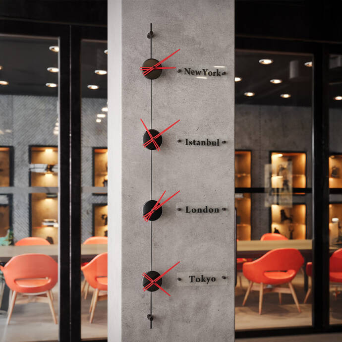 Worldclock4 Siyah Kırmızı Duvar Saati - 1
