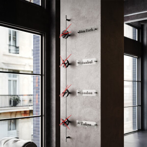 Worldclock4 Siyah Kırmızı Duvar Saati - TepeHome (1)