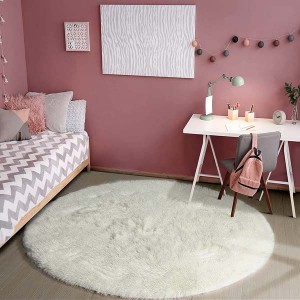Yuvarlak Tavşan Tüyü Halı Krem 12 - TepeHome